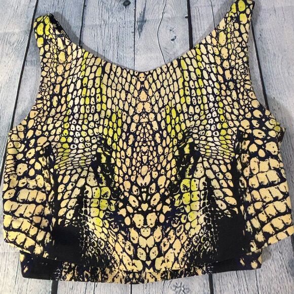 McQ by Iconic ALEXANDER MCQUEEN Luxury Chic Crocodile Print Layered Crop Top S - Picture 4 of 15